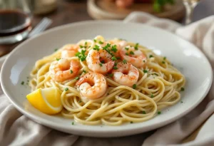 Linguine aux poireaux, sauce crème ultra onctueuse et crevettes gourmandes